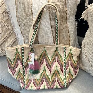 NWT Bohemian Embroidered Tote Bag
